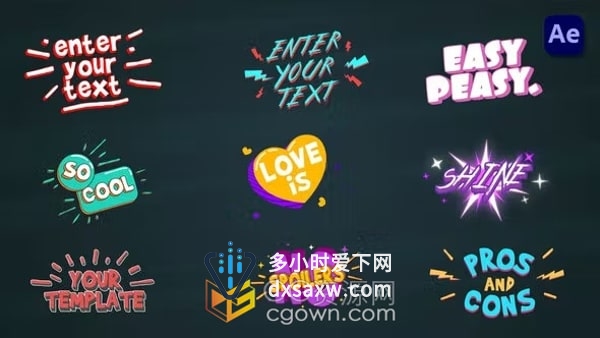 AE模板-卡通片名标题多彩卡通字幕图形动画