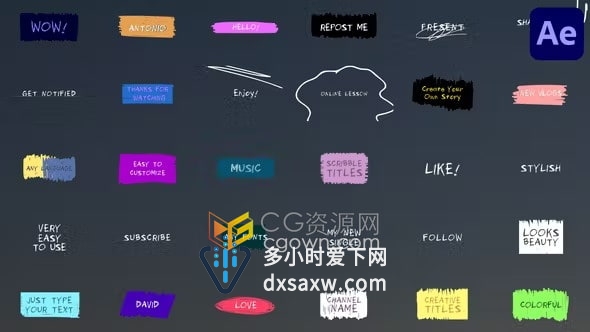 手绘涂鸦标题彩色卡通字幕介绍简单文本动画AE模板下载