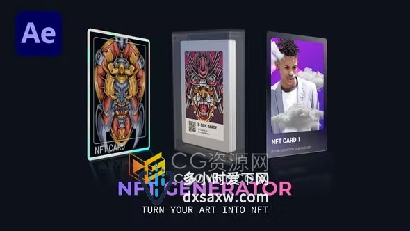 NFT生成器360°旋转3D卡片效果展示动画视频制作AE模板