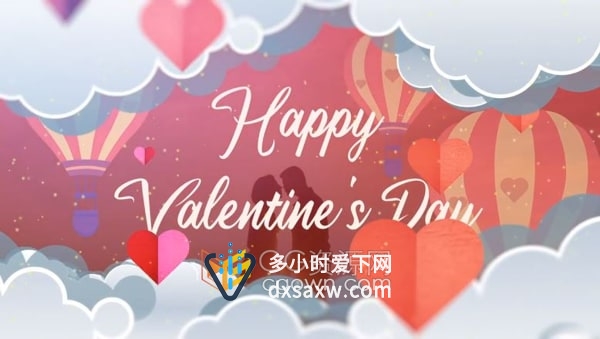 AE模板-卡通华丽剪纸动画婚礼纪念日情人节活动卡片开场视频