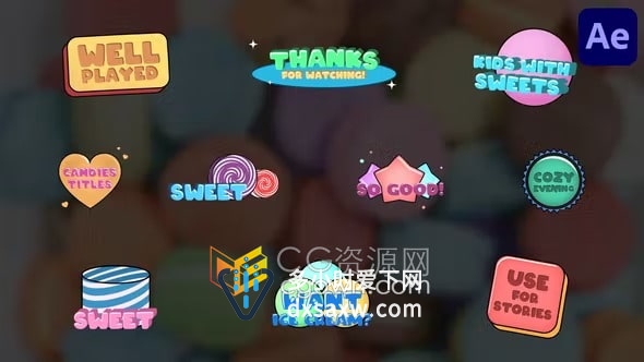 糖果风格多彩标题儿童卡通游戏视频广告文本动画-AE模板