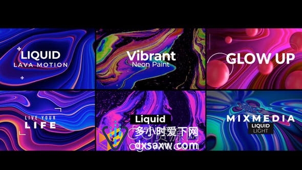 AE模板-炫酷多彩流动液体灯标题3D抽象变形动画背景