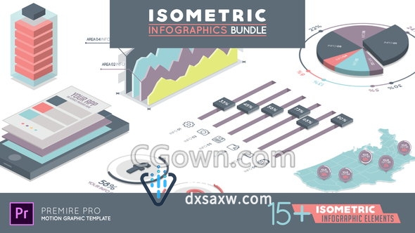PR预设三维图形等距柱状图饼状图信息数据图表动画Premiere模板下载
