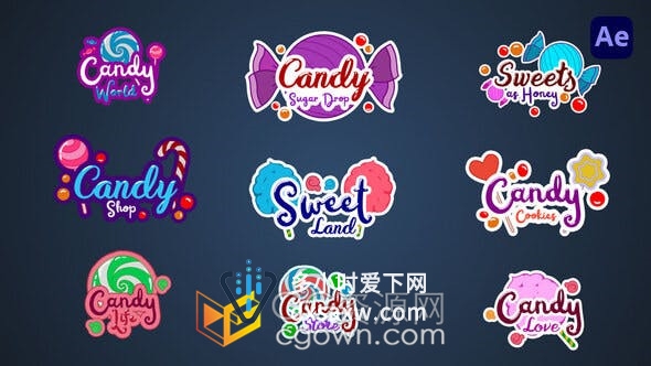 甜蜜糖果幸福温馨卡通标题动画时尚创意视频字幕AE模板