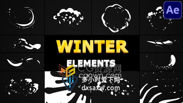 12组卡通图形动画流体效果带雪花元素视频素材-AE模板