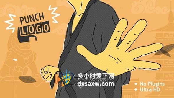 AE模板-卡通武术艺术形象人物拳击揭示空手道武术文化电影表演LOGO片头