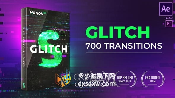 Glitch Transitions 3.0故障特效预设700种视频转场AE脚本需要Motion Bro v3.2.1