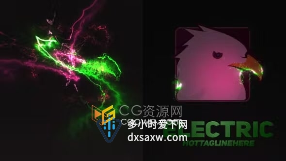 AE模板-能量火花Electric glitch logo故障标志动画