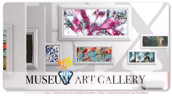 AE模板-现代逼真3D博物馆美术馆展览室艺术场景著名收藏品作品相册