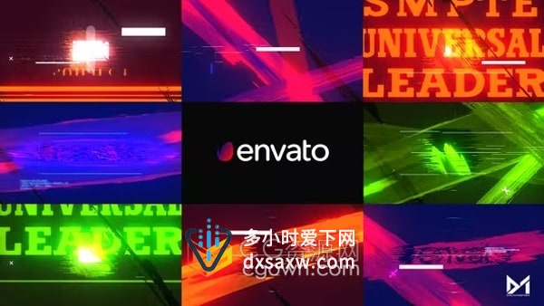 AE模板-毛刺故障笔触介绍笔刷标志动画Glitch Brushstroke Intro V2