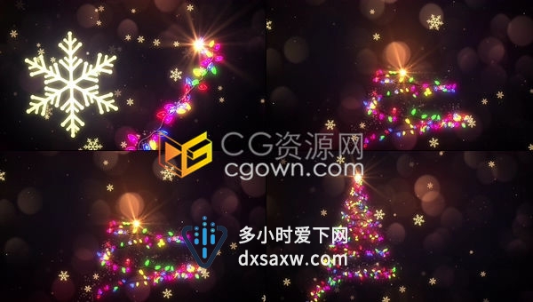 PR预设-圣诞彩灯演绎漂亮发光圣诞树动画元素节日祝福视频展示