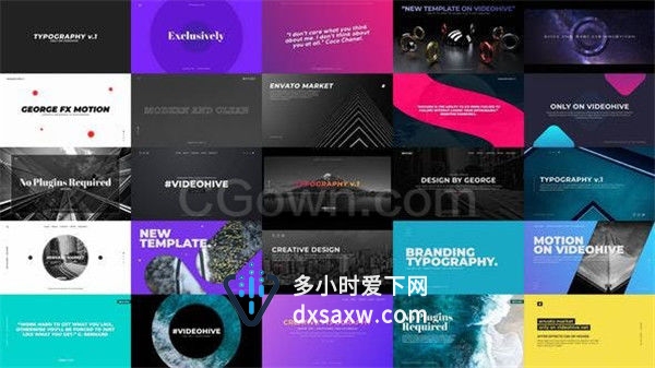 25种创意介绍动画企业动态排版幻灯片时尚文字标题文字动画-PR预设与AE模板下载