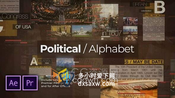 优雅报纸风格演示政治期刊杂志示范复古历史教育视频-AE/PR模板