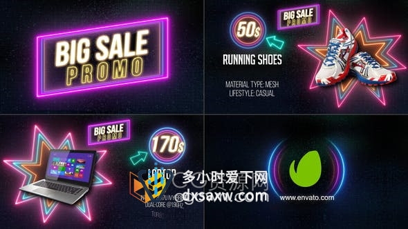 AE模板-多彩发光霓虹灯标签标语广告商店促销优惠宣传动画