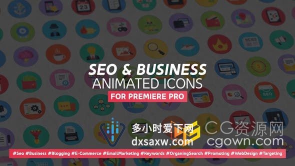 100个独特seo和商业现代平面动画图标网站业务介绍元素包-PR预设
