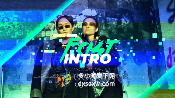 Premiere Pro模板-赛博朋克效果宣传介绍动感短片视频开场