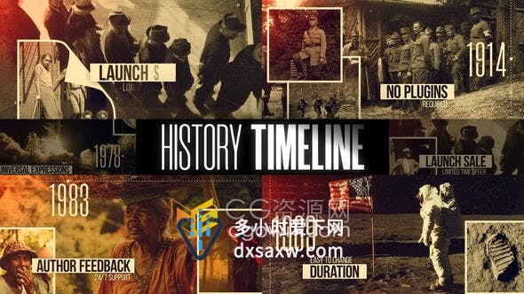 AE模板-战争军事科学发展史复古电影相册历史时间表纪录片