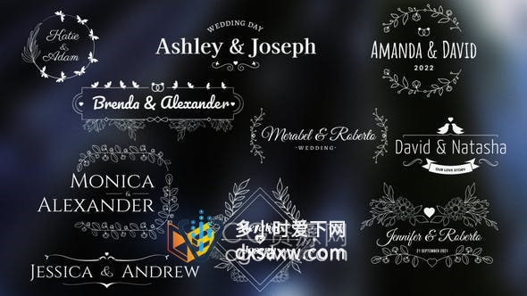 AE模板-10个非常实用的浪漫婚礼标签徽章请柬标题动画
