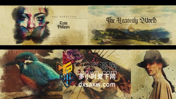 AE模板-逼真水墨效果史诗般水彩概念旧纸纹理电影开场白