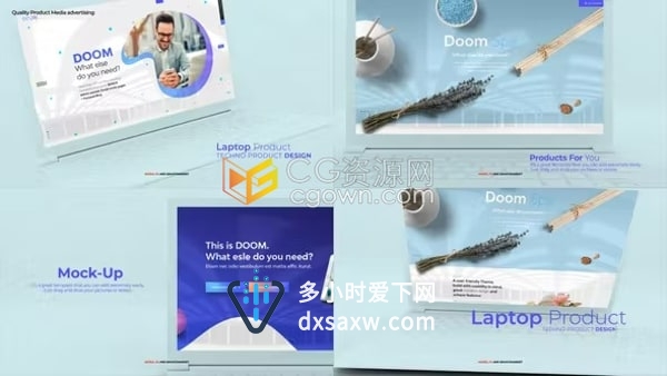 三维笔记本电脑样机模型产品展示网站介绍应用程序宣传动画AE模板