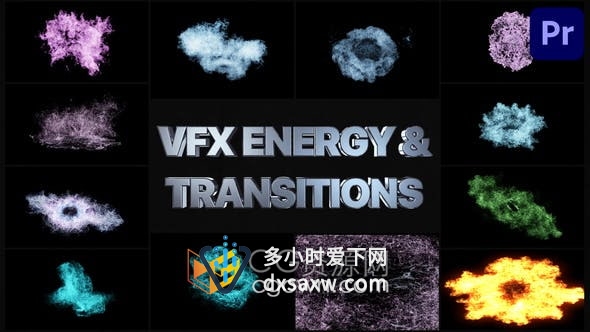 PR模板-多彩VFX能量爆炸元素烟雾过渡音乐剪辑视频背景标题特效动画