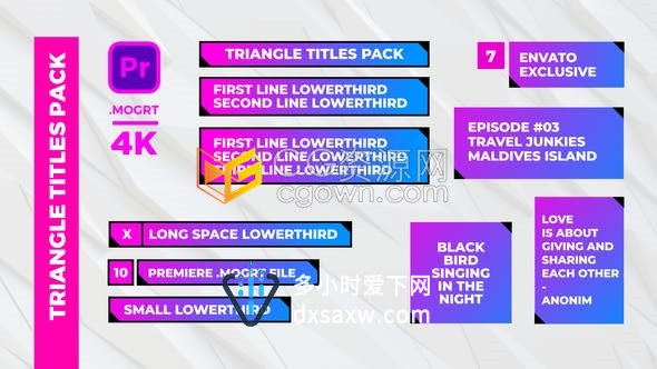 PR预设4K简单三角标形状演示项目文本介绍框标题字幕条动画