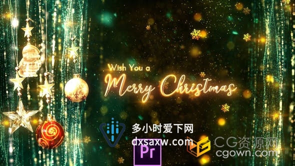 闪光装饰黄金闪耀豪华圣诞节标题动画节日庆典祝福视频-PR预设