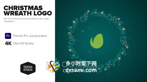 PR模板-美丽圣诞元素花环绿叶环绕标题标志LOGO展示动画