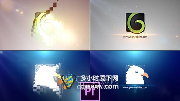 PR模板-3d标志镜头光晕方块组合快速动画LOGO片头