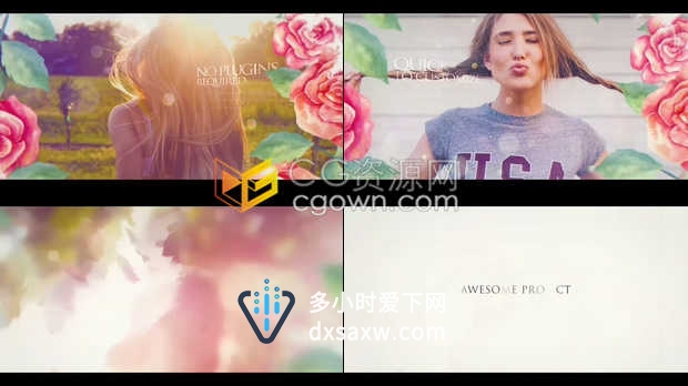 可爱浪漫周年纪念幻灯片优雅鲜花回忆情人节水彩画婚礼照片相册视频-AE模板下载