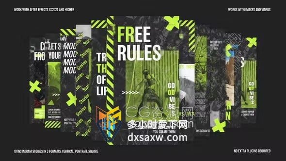 AE模板-垂直广告视频Grunge Social Media Stories & Posts