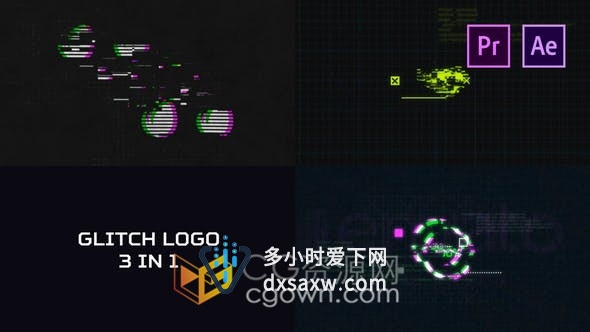 Glitch Logo像差损坏数字失真错误毛刺rgb分割视频片头-AE与PR模板