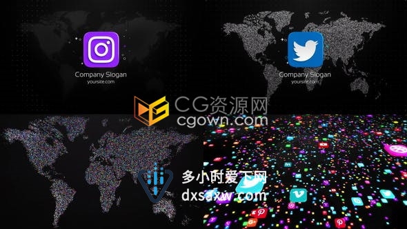 创意社交媒体图标汇聚成世界地图效果开场视频LOGO片头动画-PR模板下载