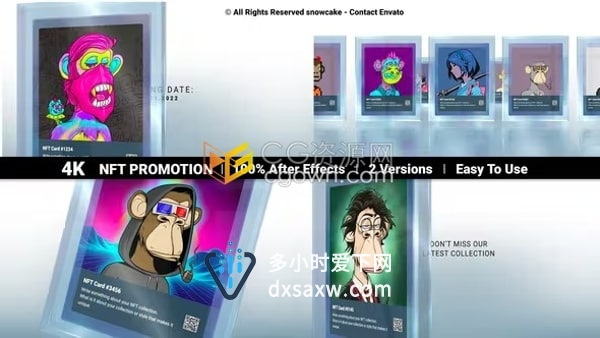 AE模板-虚拟交易卡片式动画产品展示不可替代令牌NFT推广