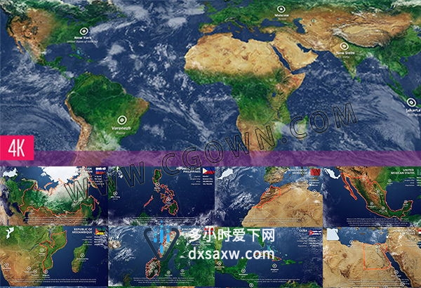 AE模板 世界地图国家边界地点军事战点演示指示战略新动向示意图