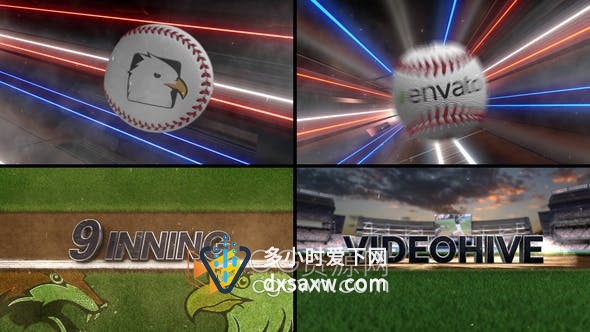 AE模板-3d棒球穿越彩色光线隧道标志LOGO展示动画