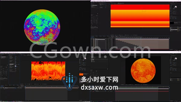 模拟太阳表面抽象动画渐变纹理流动波特效ae教程