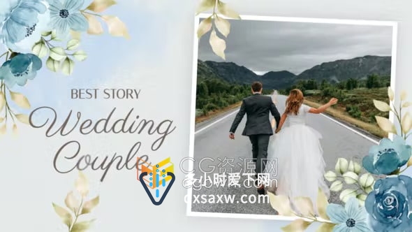 AE模板-浪漫鲜花元素婚礼幻灯片水彩风格婚庆邀约婚礼请柬