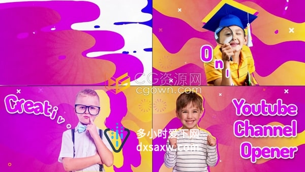 AE模板-明亮液体背景有趣彩色描边肖像照片定格动画快乐儿童视频毕业Vlog