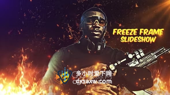 AE模板-超燃烈火英雄人物肖像定格动画动作电影战斗视频游戏风格化预告片