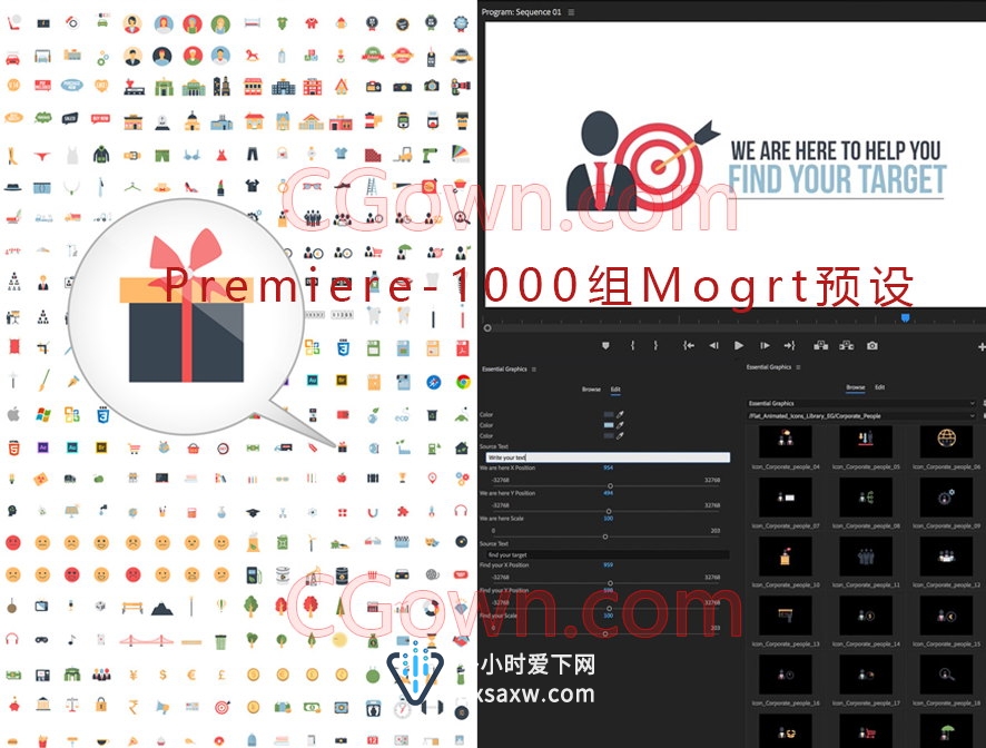 PR预设Mogrt文件1000组信息图形电商交际ICON图标平面设计动画