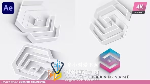 4K现代干净轮廓挤压生成3D标志动画-AE模板