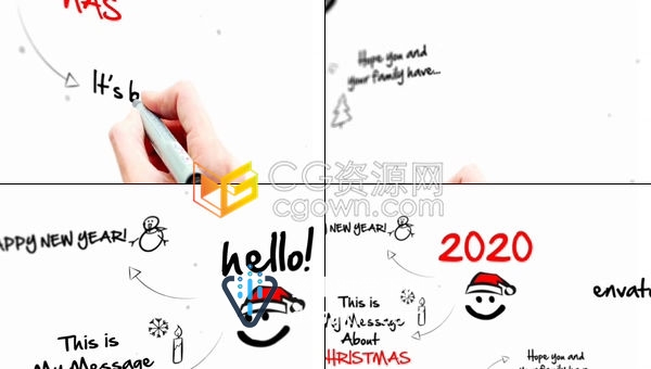 手绘圣诞元素素描动画手写圣诞文字贺卡节日祝福小视频-PR预设