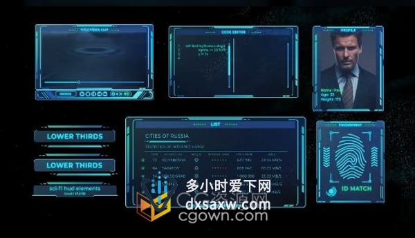 高科技全息图形UI界面HUD动画元素AE模板