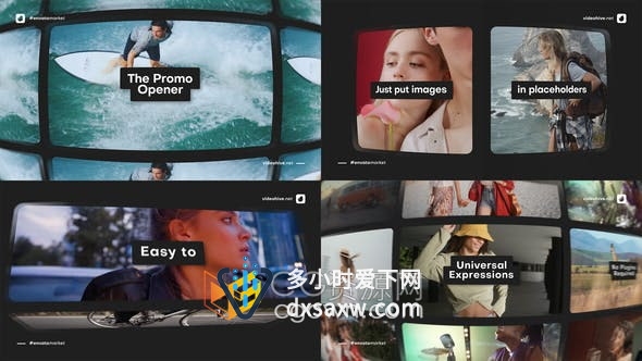 AE模板-三维立体翻转曲屏动画效果实用大方简单电子相册展示