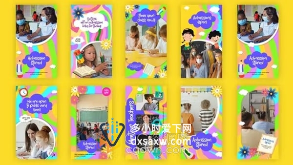 竖屏短视频宣传AE模板五彩背景图形动画儿童兴趣班学校机构介绍