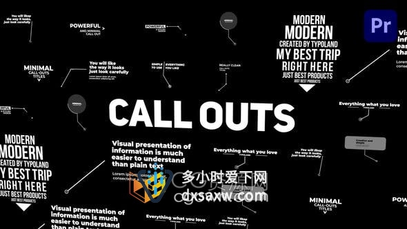 PR模板-Corporate Call Outs 12种线条呼出指示介绍文字标题视频字幕动画