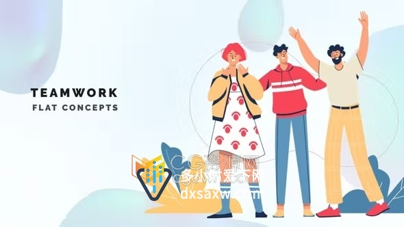 AE模板-团队合作头脑风暴企业团建集体奖项卡通场景MG图形动画