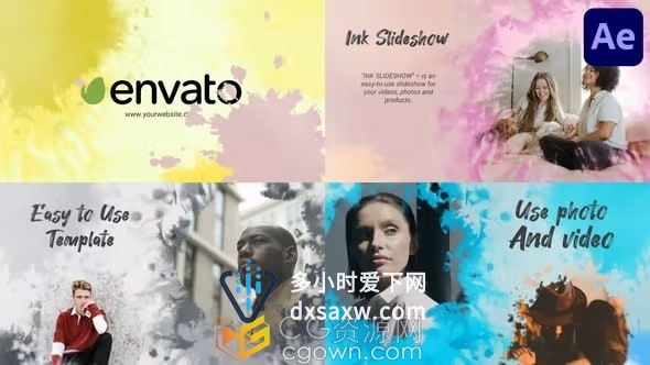 AE模板-酷炫彩墨晕染动画适用多种场景宣传水墨相册墨水幻灯片