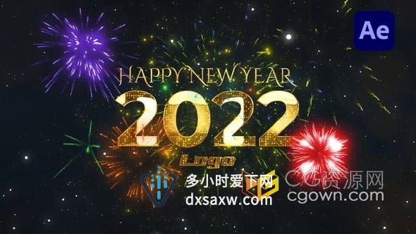 金色炫丽烟花数字倒计时2022新年倒数片头AE模板